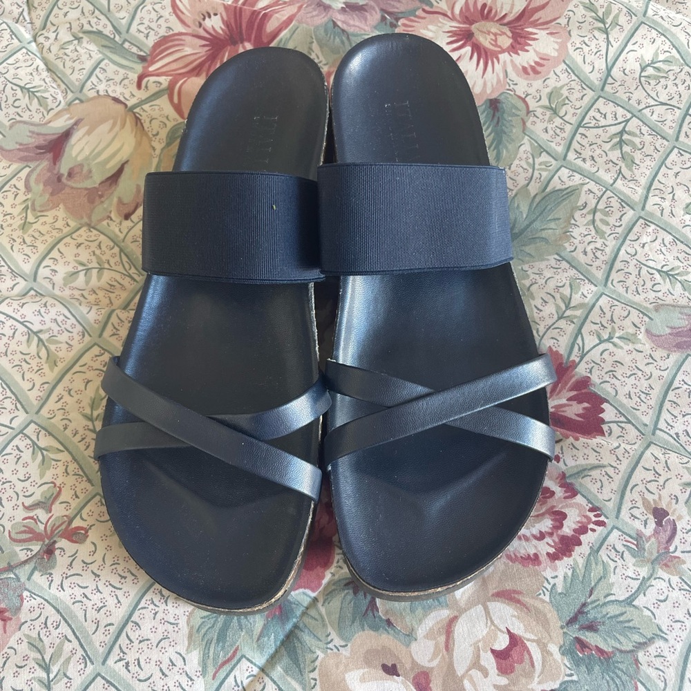 Italian Shoemakers Navy Blue leather Sandals Casual Slide